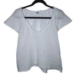 Sam & Lavi Cotton Gauze Top Small Flutter Sleeve Boho Flowy Scoop Neck Beachy